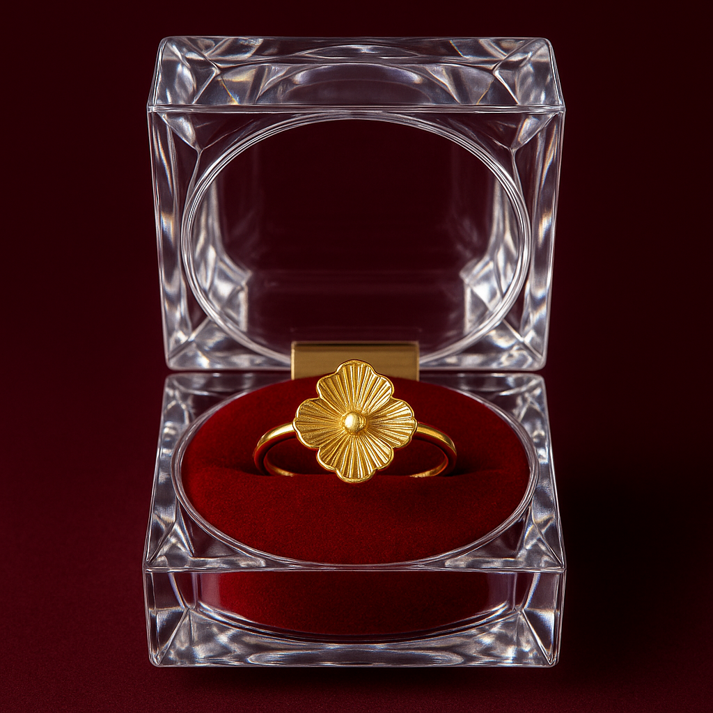 Floral Gold Statement Ring in Crystal Display